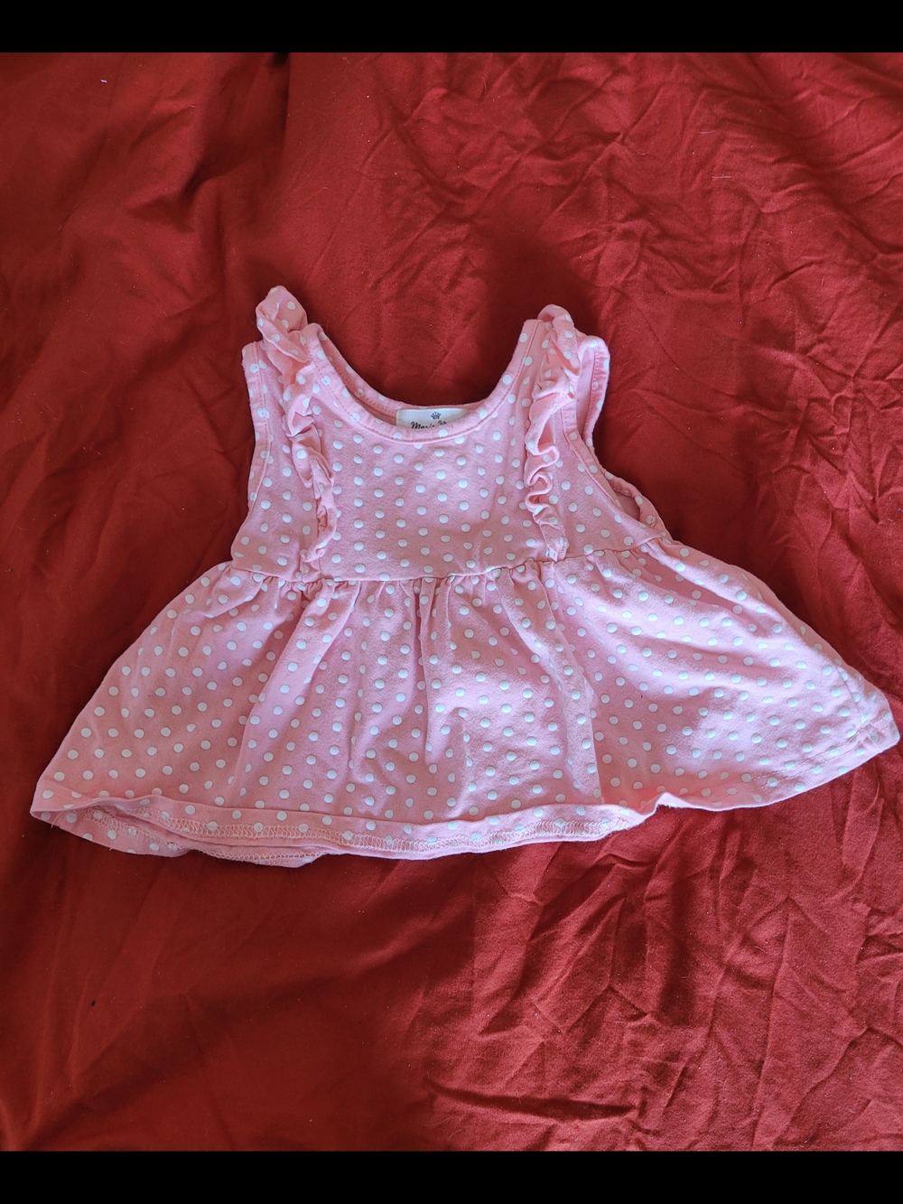 Polka Dot Pink Babydoll Top with Ruffle Shoulders, Toddler Size XS